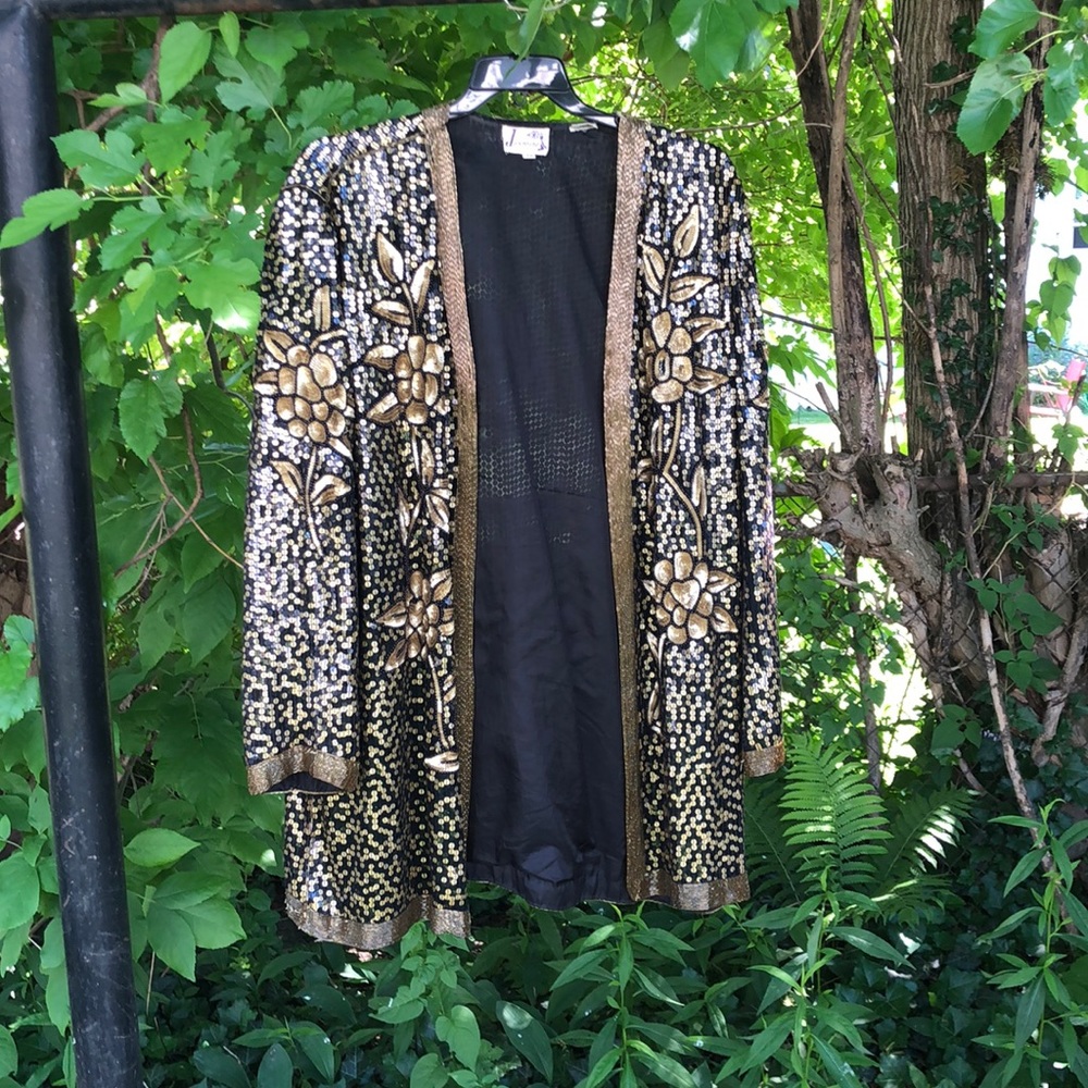 Vintage 3X jacket cardigan black gold sequins - jazzy, dazzling and very extra